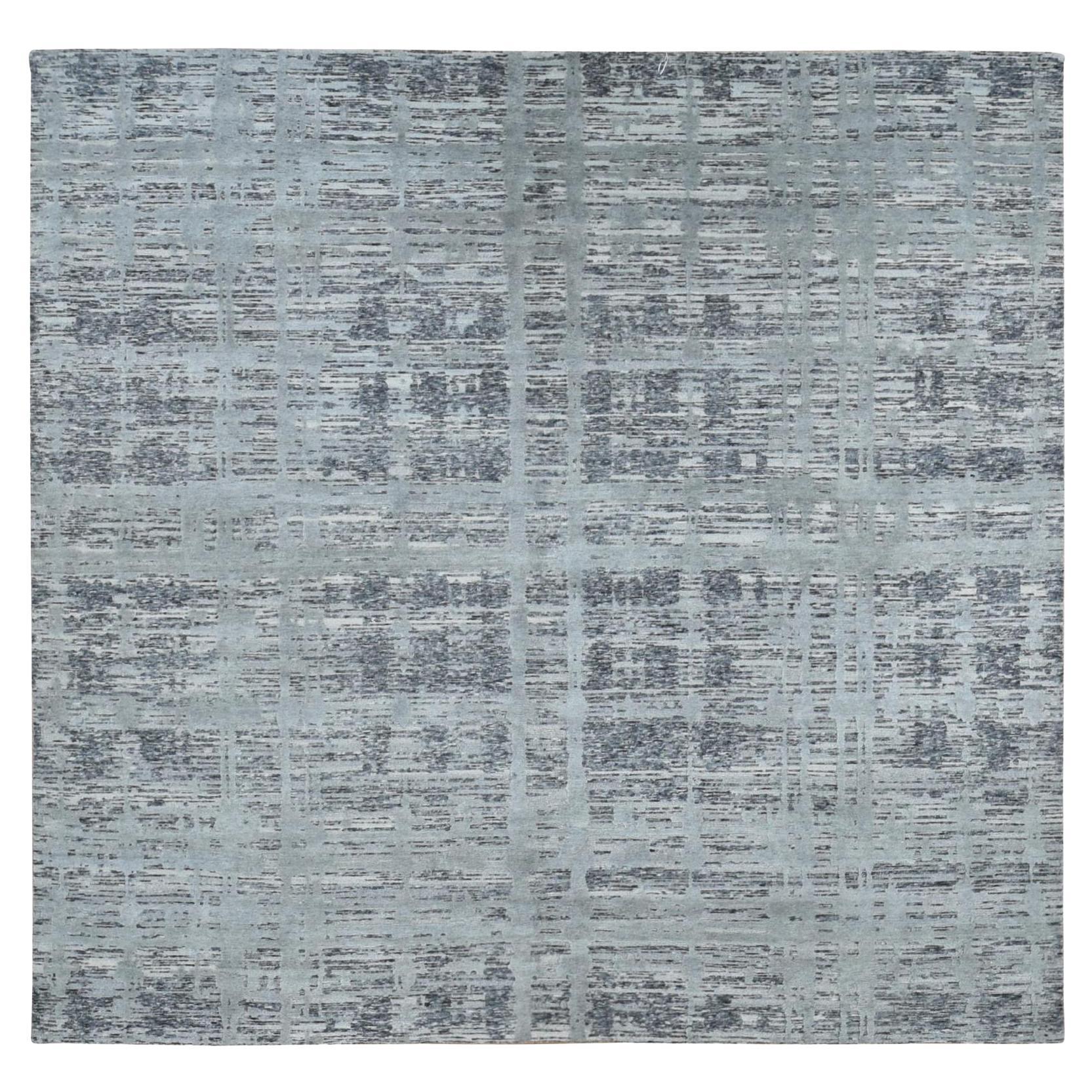 10'1"x10'1" Medium Gray Natural Wool Modern Design Hand Knotted Square Rug