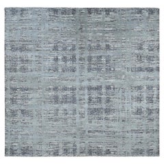 10'1"x10'1" Medium Gray Natural Wool Modern Design Hand Knotted Square Rug