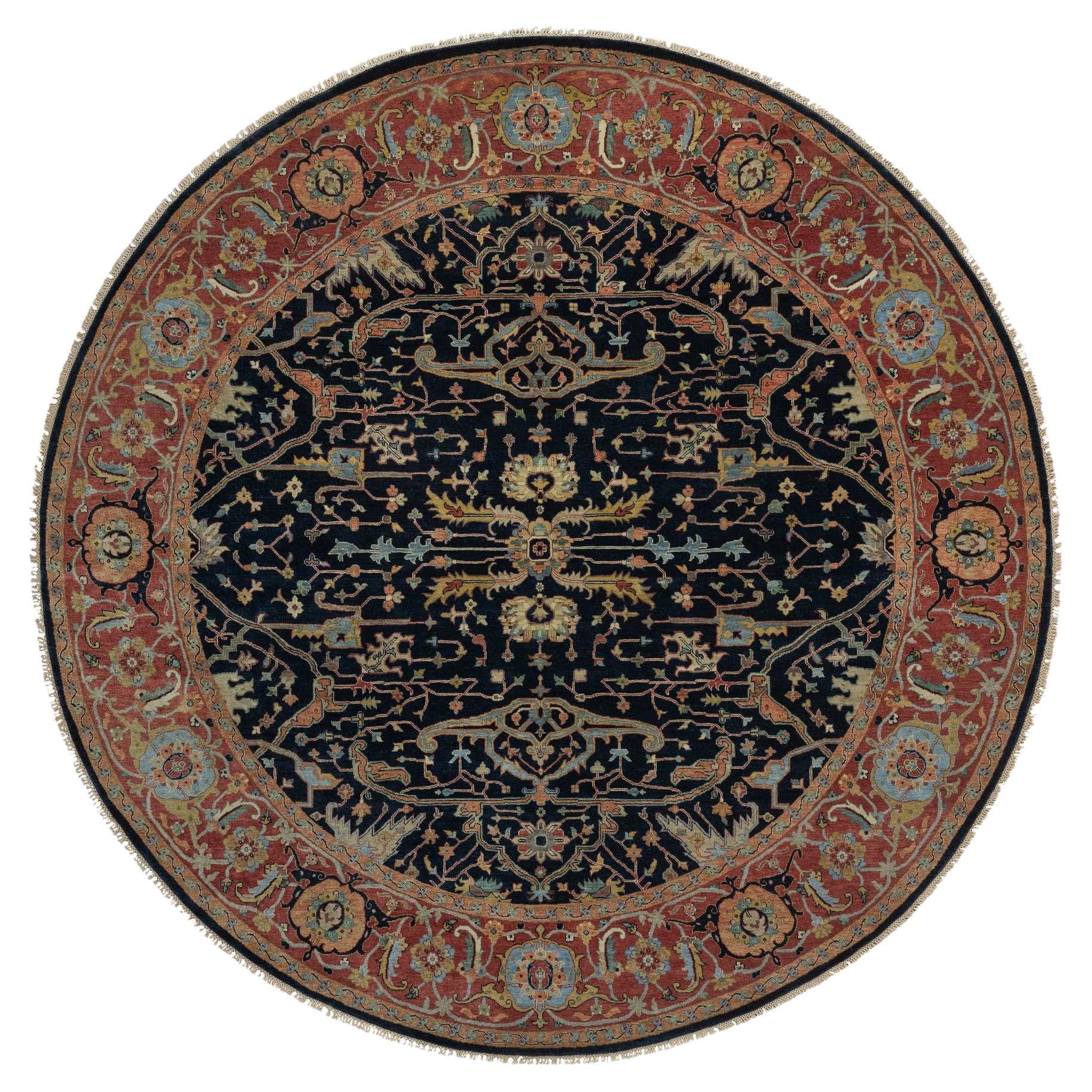 10
1 "x10
1" blu notte anticato Heriz Re-Creation Tappeto rotondo in lana annodato a mano