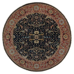 10
1 "x10
1" blu notte anticato Heriz Re-Creation Tappeto rotondo in lana annodato a mano