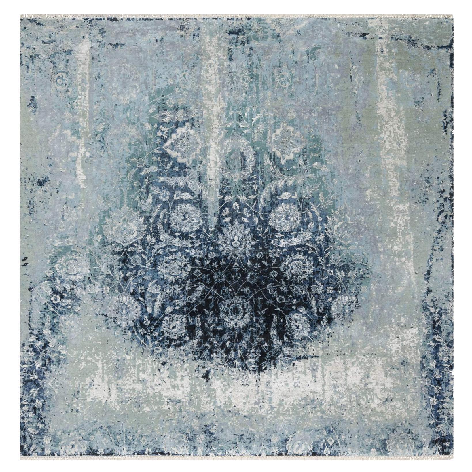 10
1 "x10
4" Graue Wolle und Seide handgeknüpft Tabriz Design Quadratischer Orientteppich im Angebot