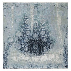 Tappeto orientale quadrato 10
1 "x10
4" grigio in lana e seta annodato a mano con design Tabriz