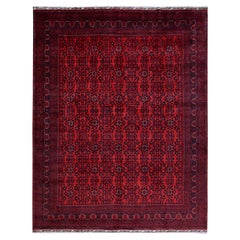10'1 "x12'8" Rouge Afghan Khamyab Motifs tribaux Tapis en laine douce noué à la main
