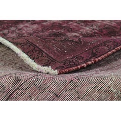 Vintage Distressed Overdyed Persian Tabriz Rug