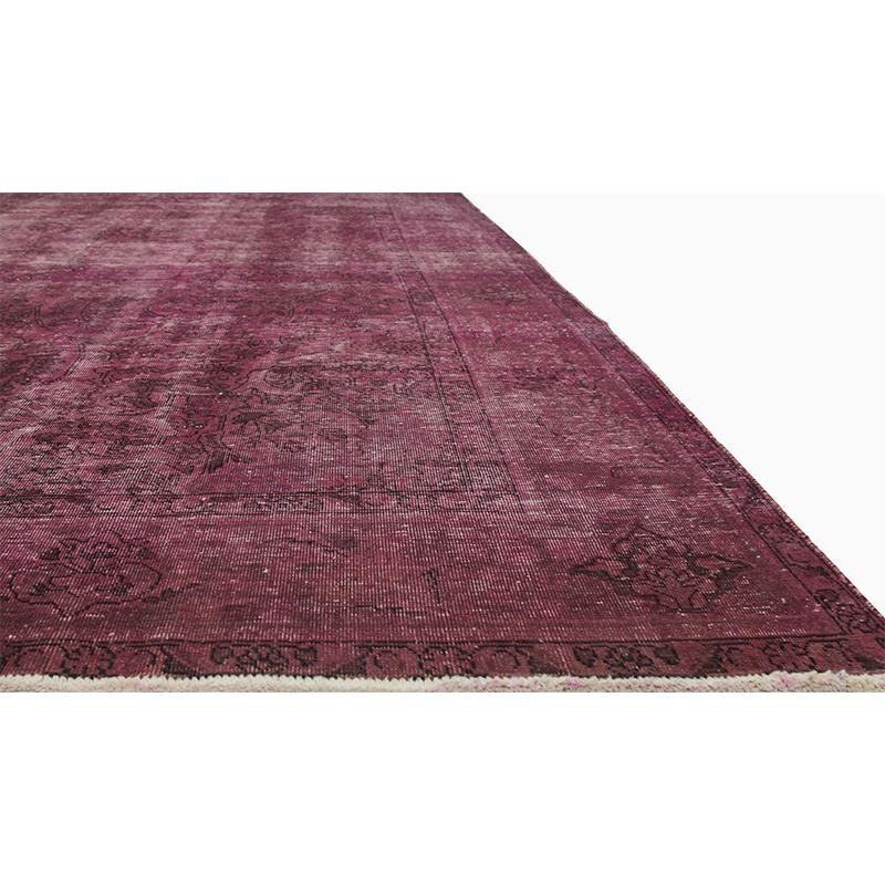 Wool Vintage Distressed Overdyed Persian Tabriz Rug For Sale