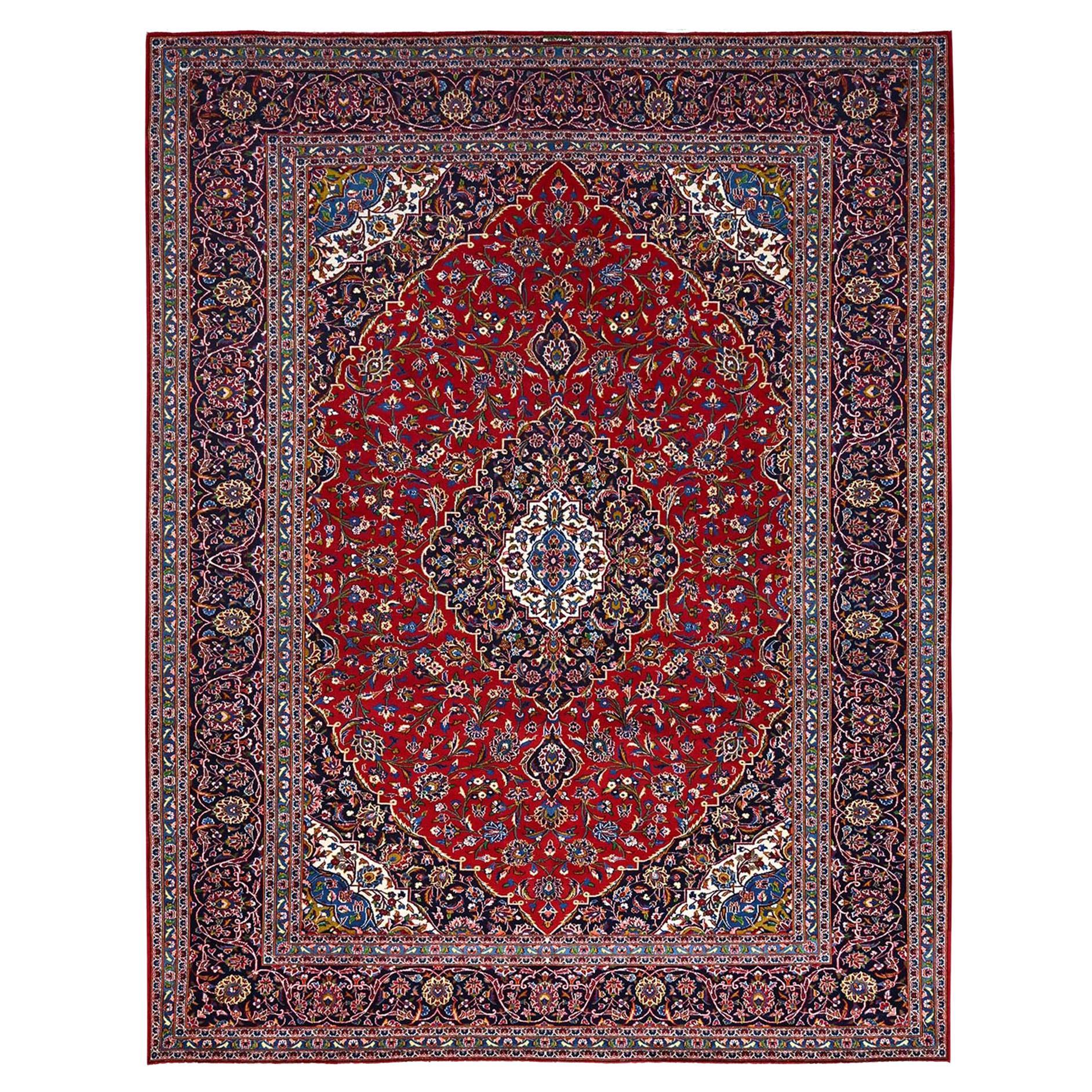 10'1"x13' Angels Red Hand Knotted Vintage Persian Kashan Pure Wool Oriental Rug For Sale