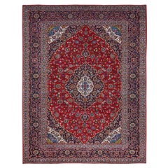 10'1 "x13' Ángeles Alfombra Oriental Roja Anudada a Mano Vintage Persa Kashan Pura Lana