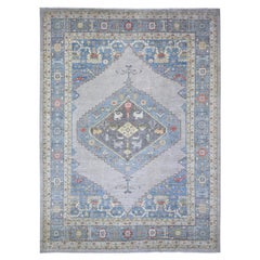 10'1"x13' Grauer handgeknüpfter Peshawar-Medaillon-Teppich aus natürlicher Wolle in Bakshawar im Bakshaish-Schliff