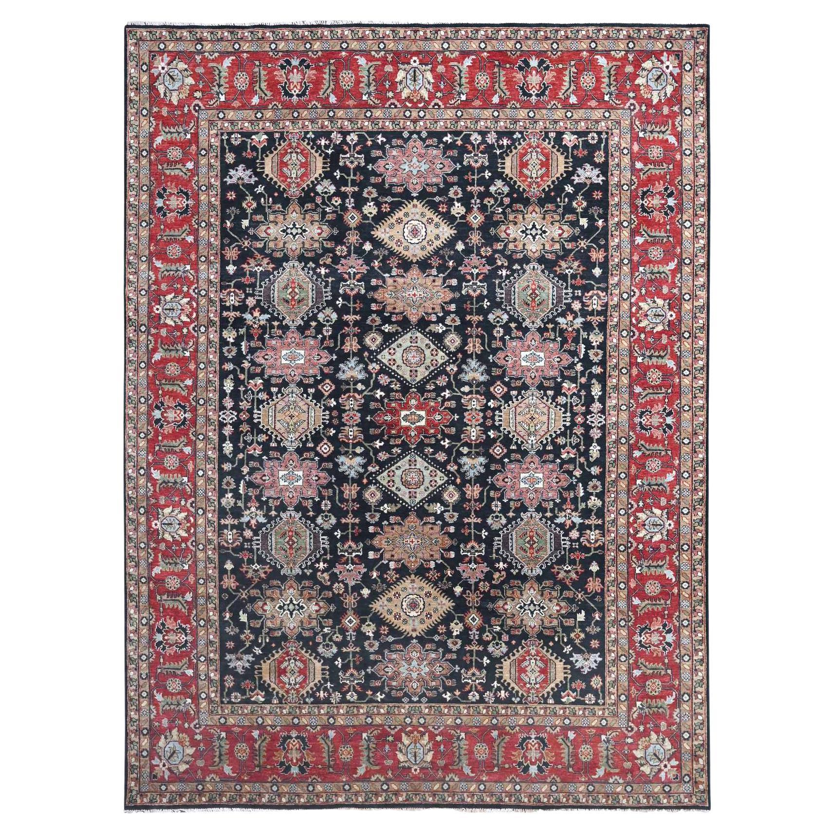 10
1 "x13
10" Yale Blue Karajeh Design Geometric Medallions Tapis de laine noué à la main