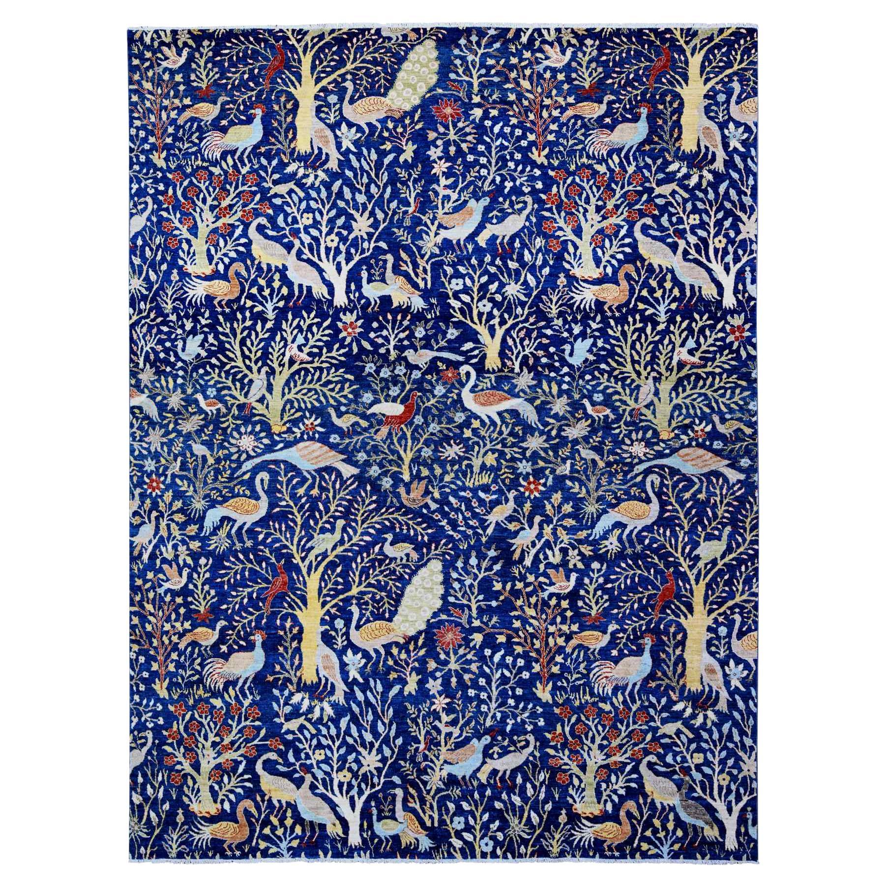 10
1 "x13
2" Millennium Blau Afghan Peshawar Handgeknüpfter Teppich aus 100% Wolle