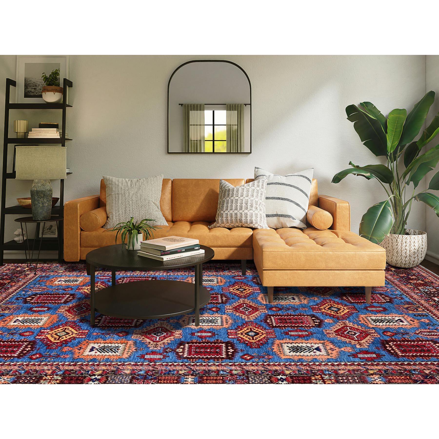 Bayern Blue, Ersari afgano con nodo turco, Caucasian Design Revival, Tinture vegetali, Annodato a mano, Lana morbida, Tessuto fitto, Tappeto orientale
Materiali primari: Lana
Lattice: No Pile 
altezza: 0,25 pollici
Stile: Tradizionale
Colore