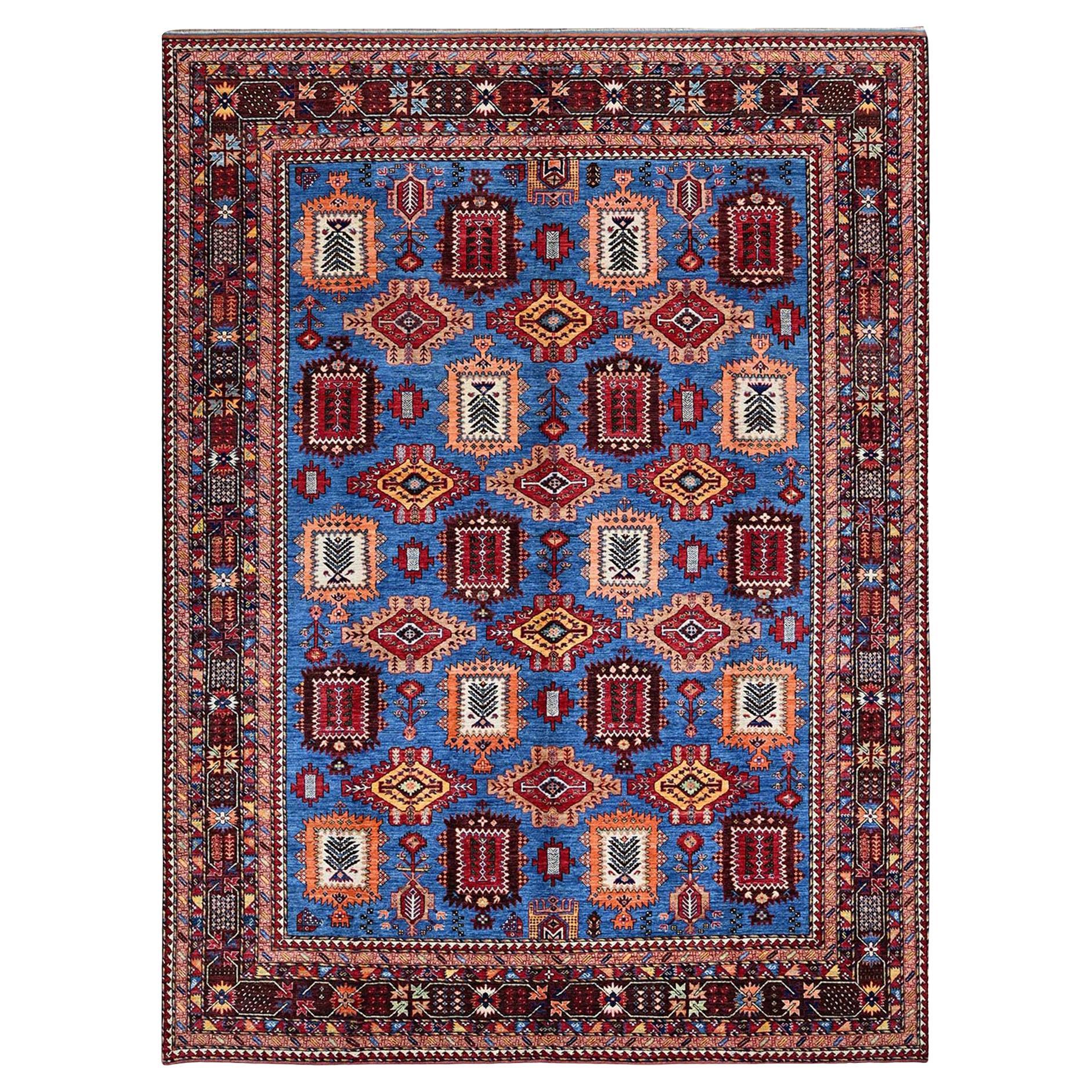 10'1 "x13'4" Blauer afghanischer Ersari mit kaukasischem Design Revival Handgeknüpfte Wolle
