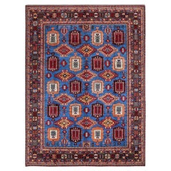 10'1 "x13'4" Blauer afghanischer Ersari mit kaukasischem Design Revival Handgeknüpfte Wolle