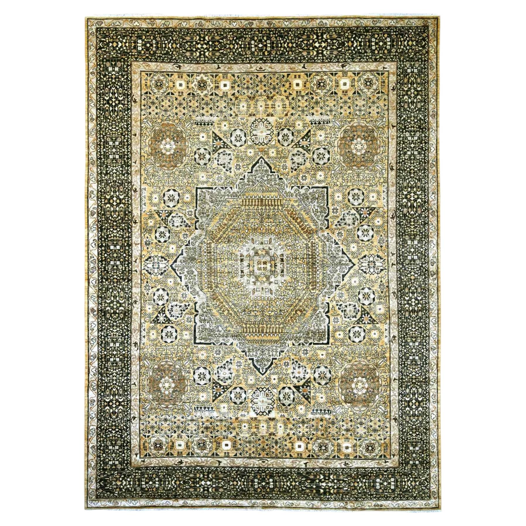 10'1"x13'6" Brown 14th Century Mamluk Dynasty Pattern Hand Knotted Pure Wool Rug