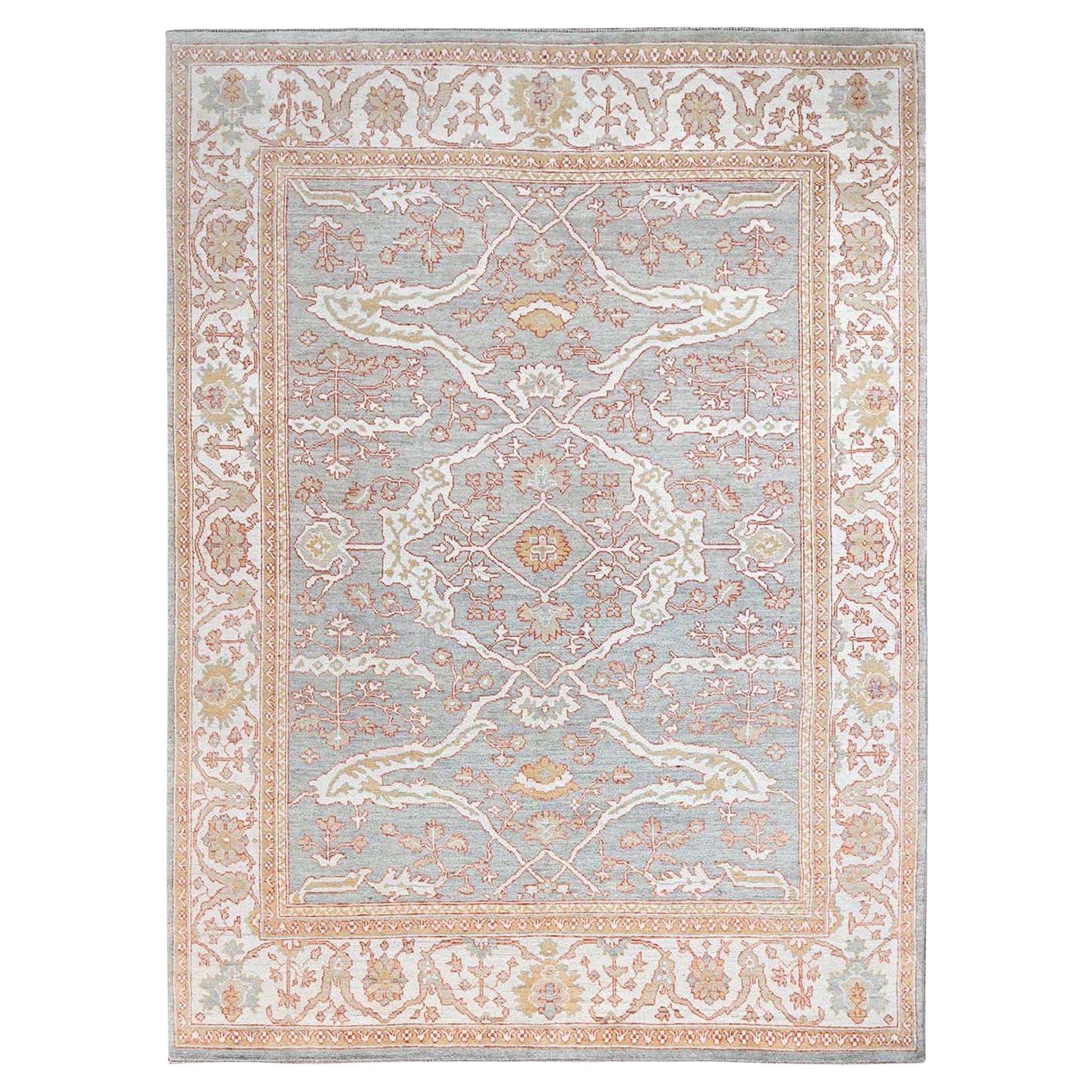 10'1 "x13'8" Gainsboro Gris Extra Doux Laine Densément Tissé Oushak Tapis Oriental en vente
