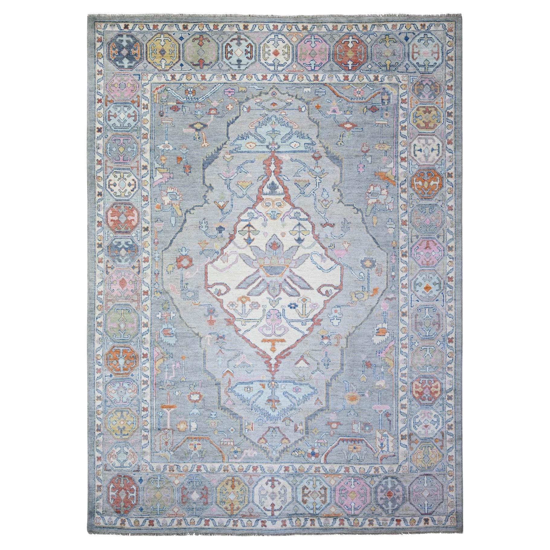 10
1 "x13
9" Cloud Gray Anatolian Village Inspired Wool Hand knotted Oriental Rug