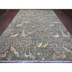 10'1"x13'9" Gray Peshawar with Birds of Paradise Design Hand Knotted Wool Rug