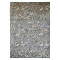 10'1"x13'9" Gray Peshawar with Birds of Paradise Design Hand Knotted Wool Rug