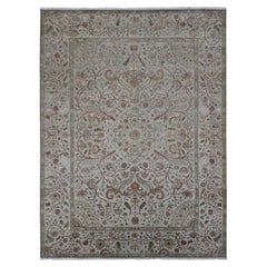 10
1 "x13
9" Grigio, Seta con Lana, Tappeto annodato a mano di ispirazione Mughal Branch Design