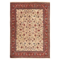 10'1 "x13'9" Avorio Vintage Persiano Sarouk Pulito Tappeto Orientale in Lana Annodato a Mano