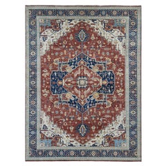 10'1"x13'9" Sangria Red, Antiqued Heriz Re-creation, Pure Wool Hand Knotted Rug
