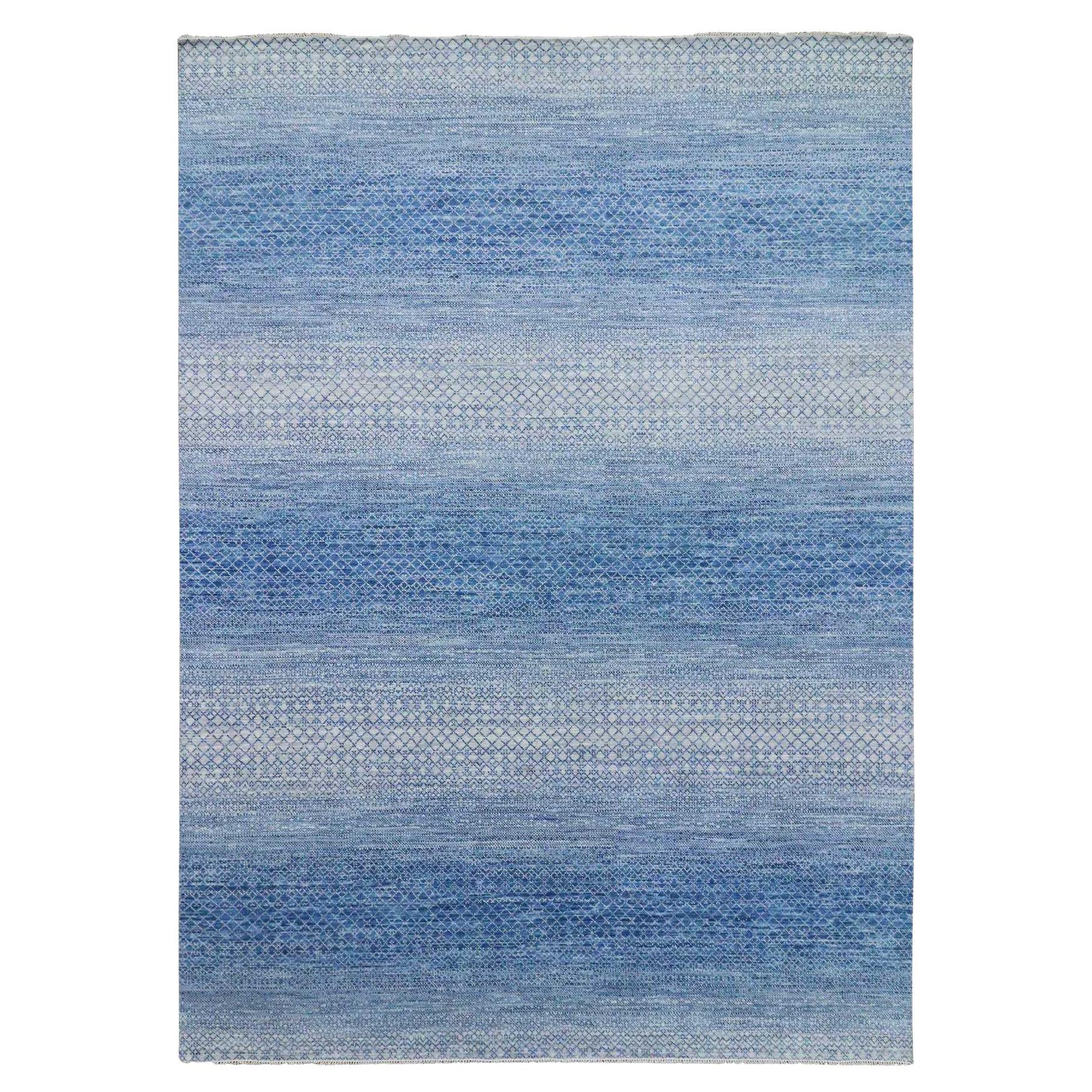 10'1 "x14' Blu annodato a mano Chiaroscuro Collection'S Tappeto orientale in pura lana
