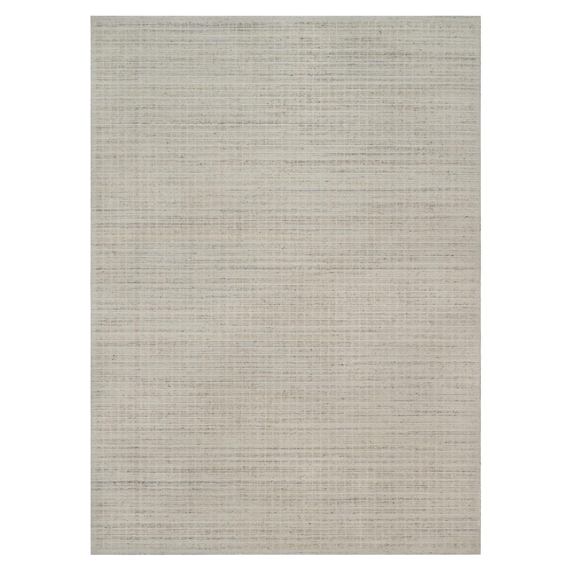 10'1"x14' Bone White Loomed Knotted Modern Plain Decor Box Design Pure Wool Rug For Sale
