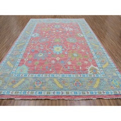 10'1"x14' Coral Pink Hand Knotted Oushak Weave and Design Pure Wool Oriental Rug
