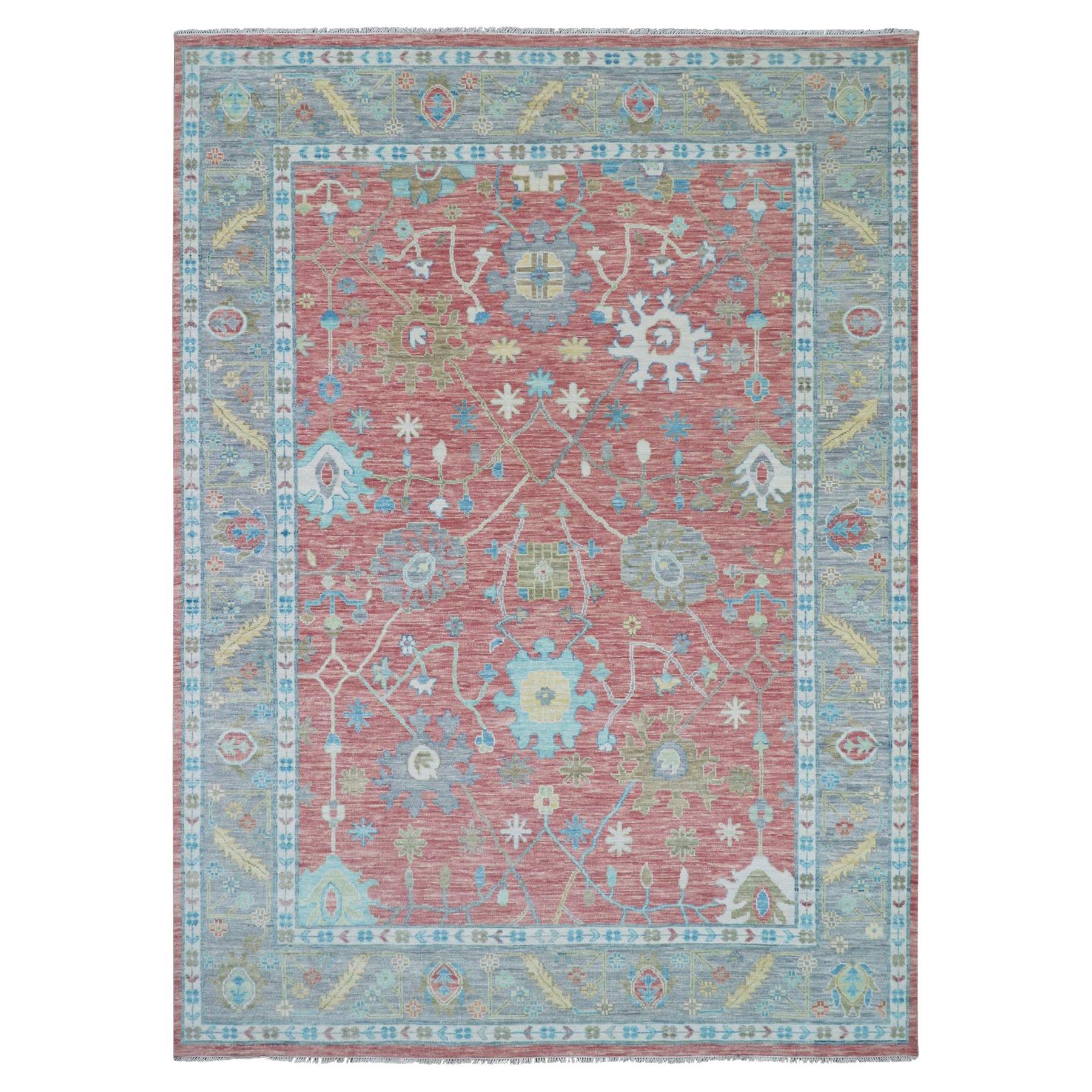 10
1 "x14
 Rose corail Noué à la main Oushak Weave and Design Pure Wool Tapis d
Orient en vente
