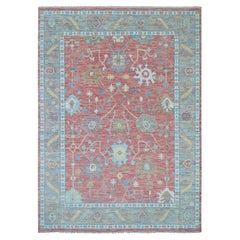 10
1"x14
 Coral Pink Hand Knotted Oushak Weave and Design Pure Wool Oriental Rug