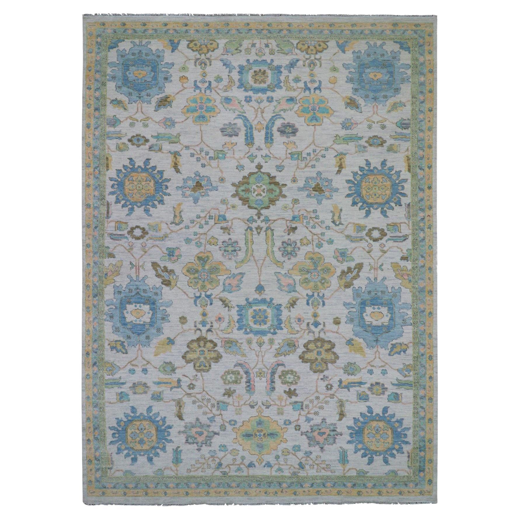 10'1"x14' Daisy Ivory Hand Knotted Oushak Weave and Design All Wool Oriental Rug