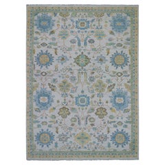 10'1"x14' Gänseblümchen Elfenbein Handgeknüpfter Oushak Gewebe und Design All Wolle Orientalischer Teppich