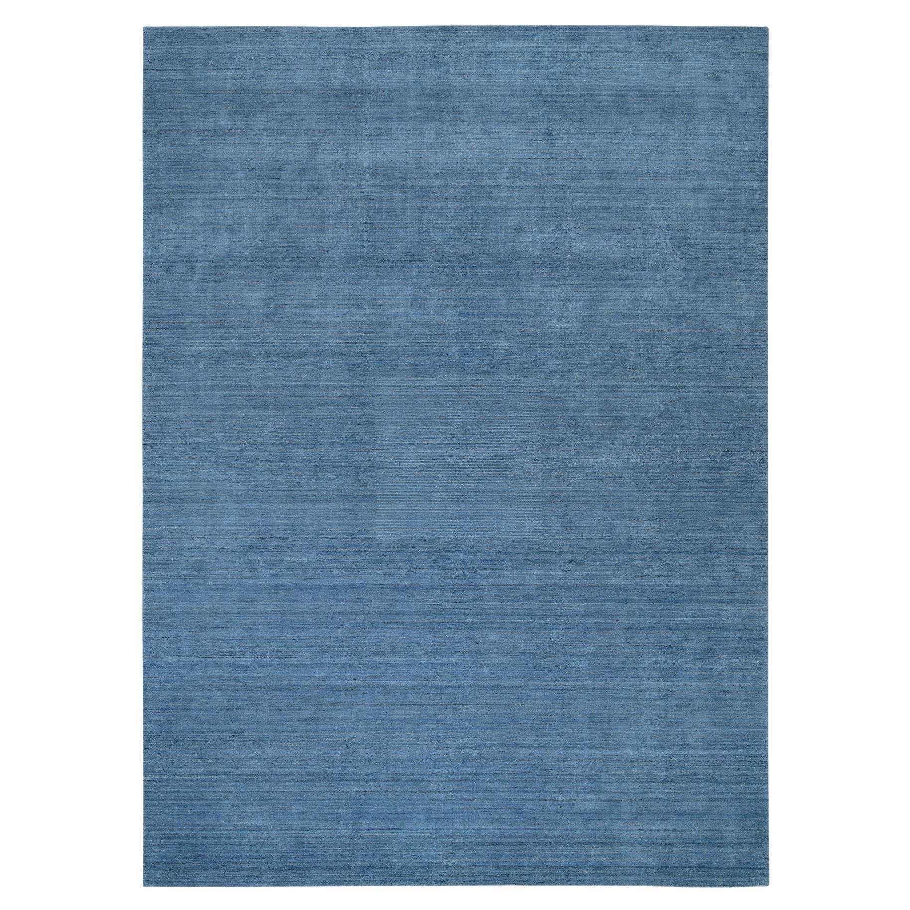 10'1 "x14' Tappeto blu denim dal design moderno tono su tono in pura lana lavorato a mano