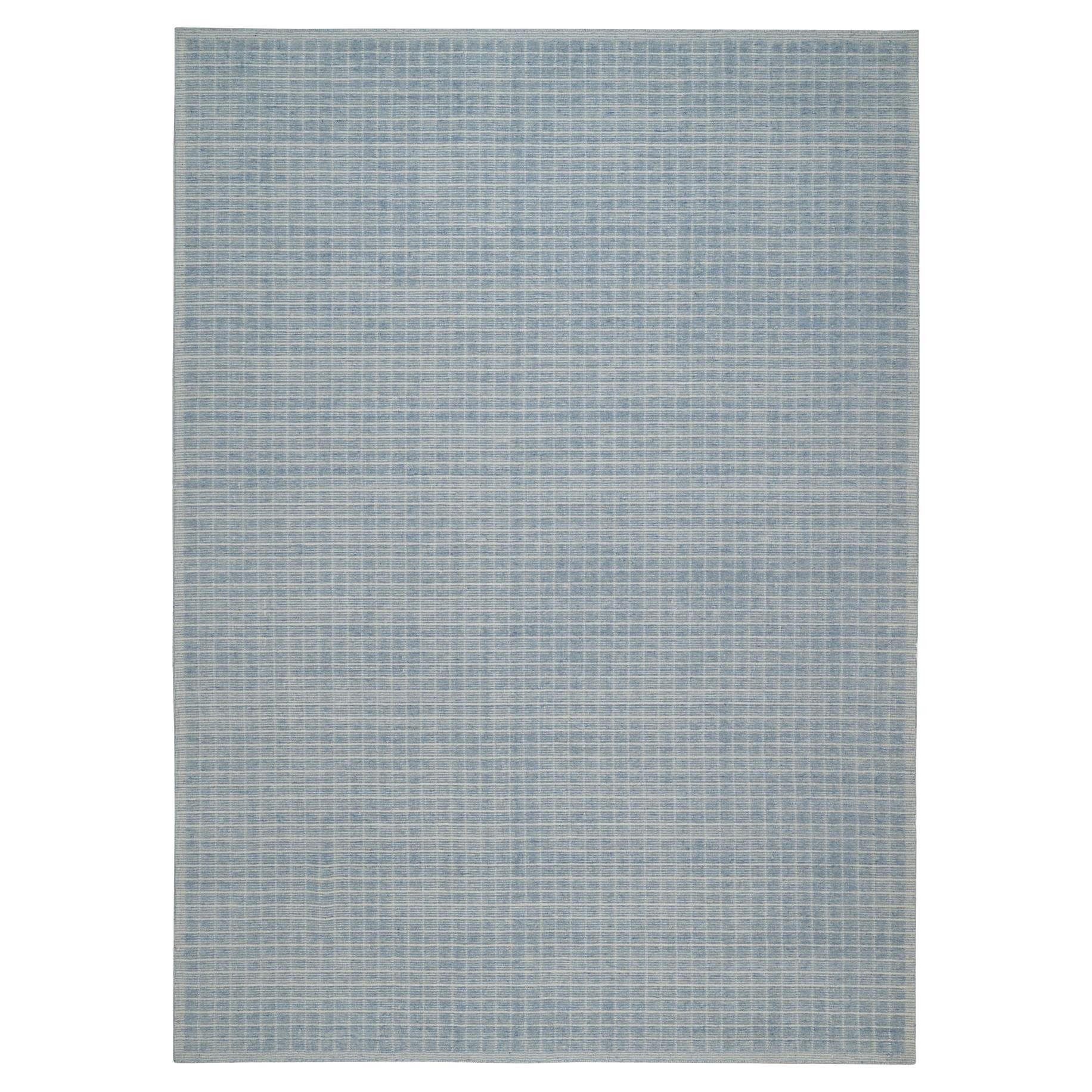10'1"x14' Faded Blue Modern Plain Decor Box Design Loomed Knotted Pure Wool Rug