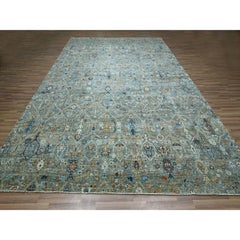 10'1"x14' Green Hand Knotted Trellis Borderless Garden Design Agra Wool Rug