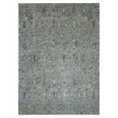 10'1"x14' Green Hand Knotted Trellis Borderless Garden Design Agra Wool Rug