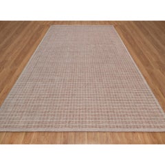 10'1 "x14' Alfombra tejida a mano de pura lana de color rosa claro con diseño de caja lisa moderna