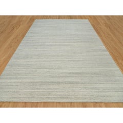 10'1"x14' Old Wood White Hand Loomed Plain Modern Design Undyed Wool Rug