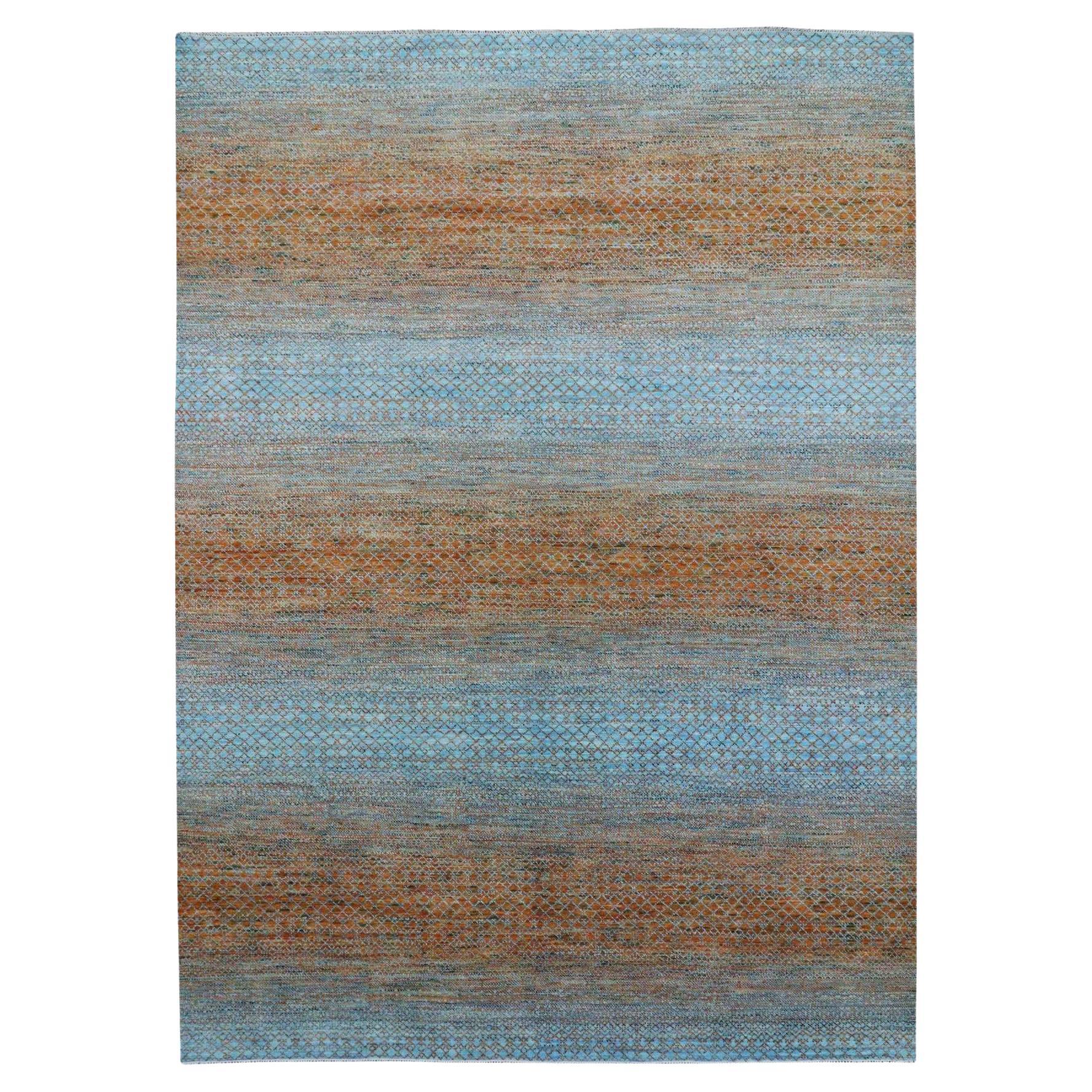 10'1"x14' Orange, Pure Wool Hand Knotted, Modern Chiaroscuro Collection Rug