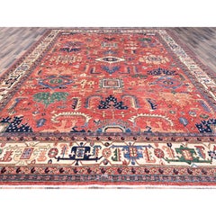 10'1"x14' Red Heriz All Over Design Natural Dyes Hand Knotted Wool Oriental Rug