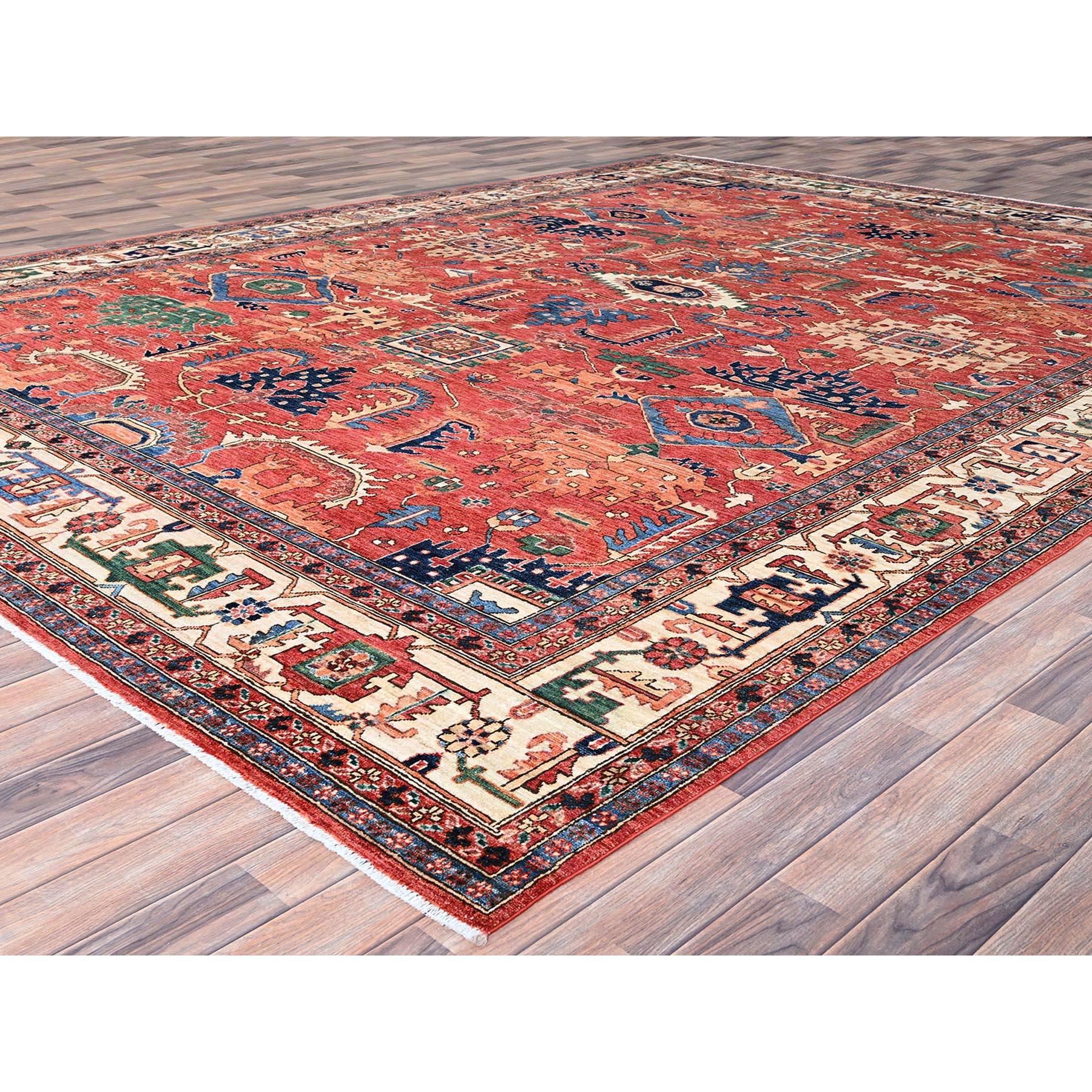 Alfombra Oriental de Lana Anudada a Mano con Diseño Integral Heriz Rojo 10'1 