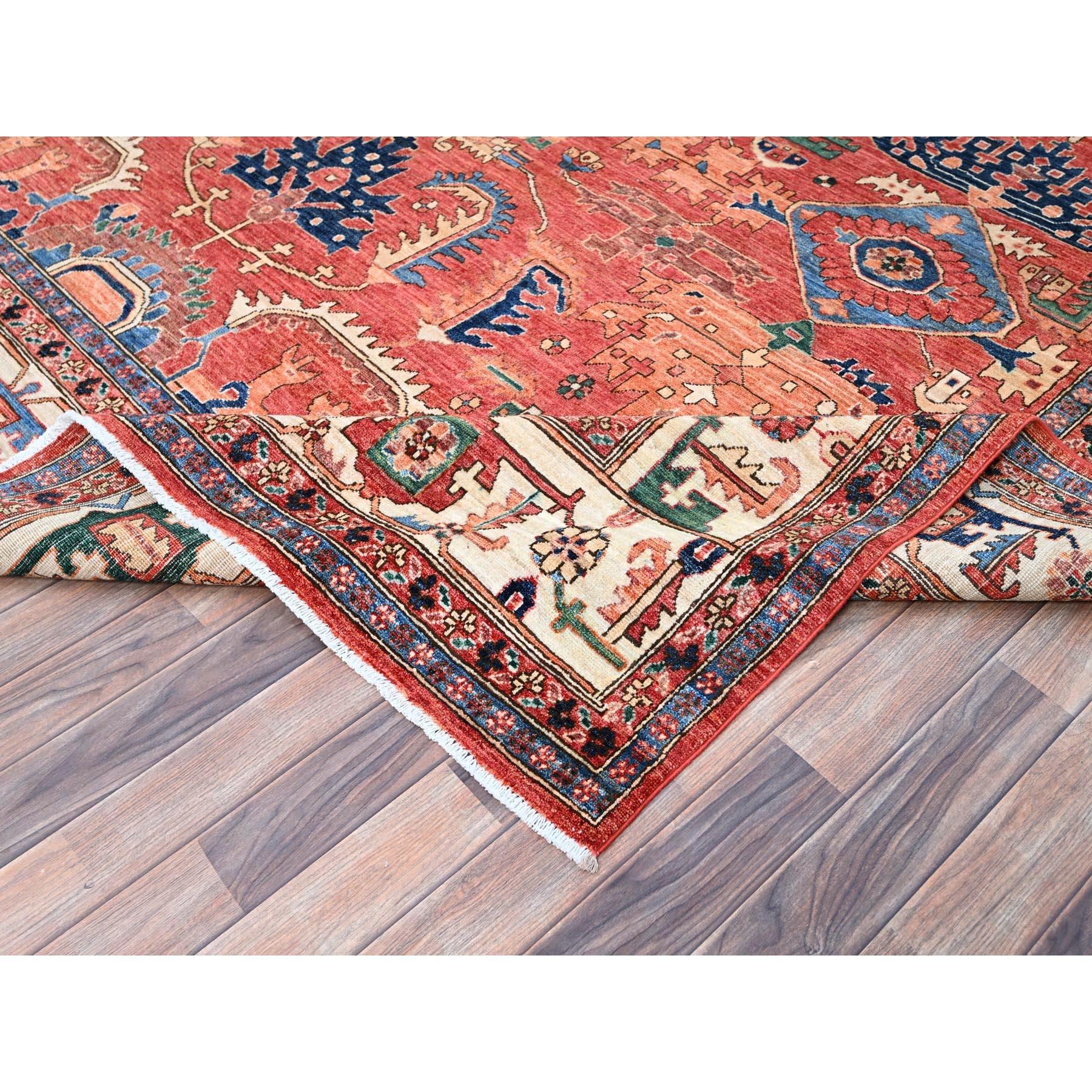 Alfombra Oriental de Lana Anudada a Mano con Diseño Integral Heriz Rojo 10'1 