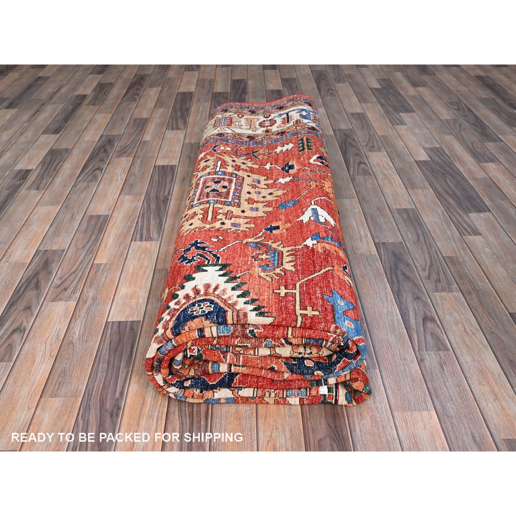 Alfombra Oriental de Lana Anudada a Mano con Diseño Integral Heriz Rojo 10'1 