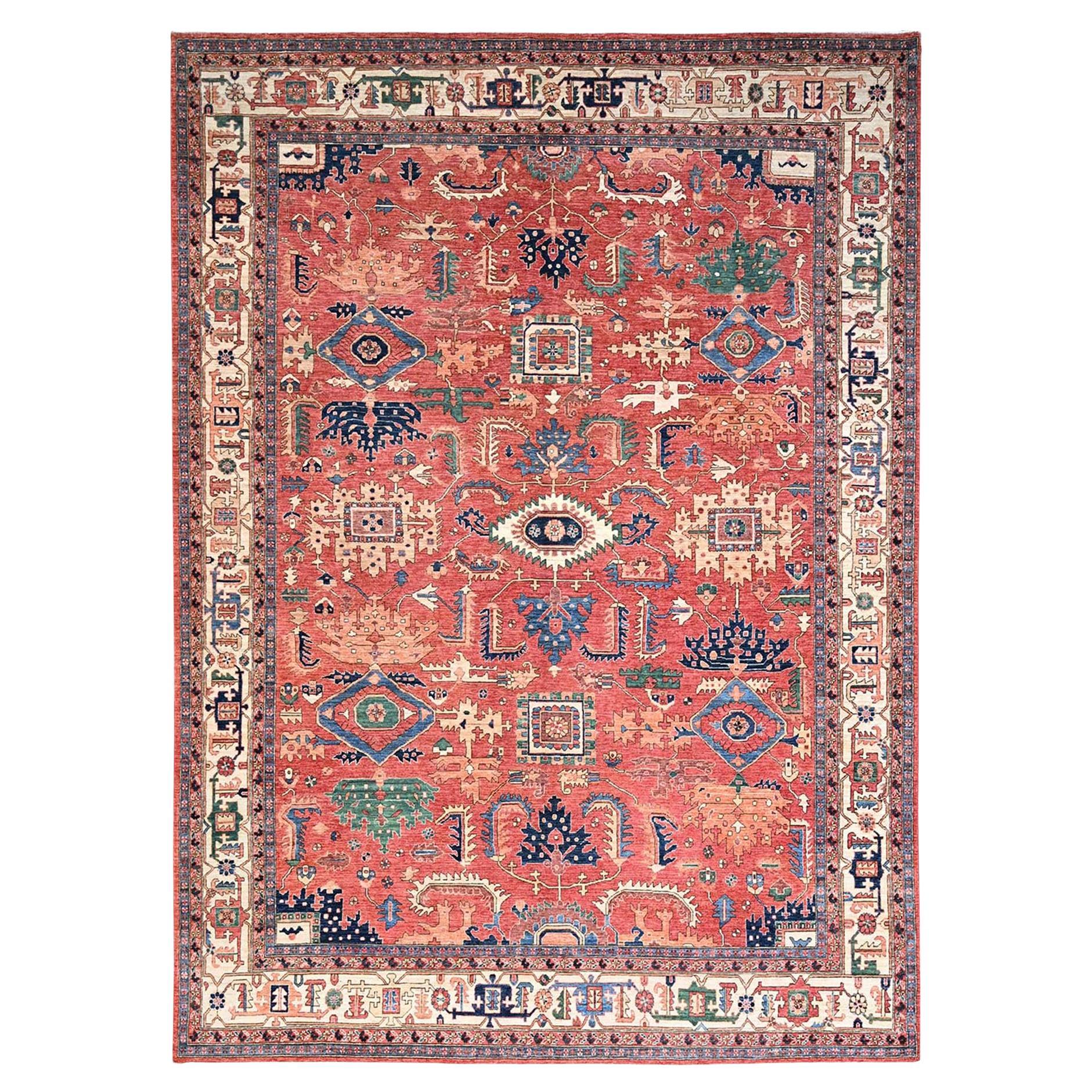 10'1"x14' Red Heriz All Over Design Natural Dyes Hand Knotted Wool Oriental Rug