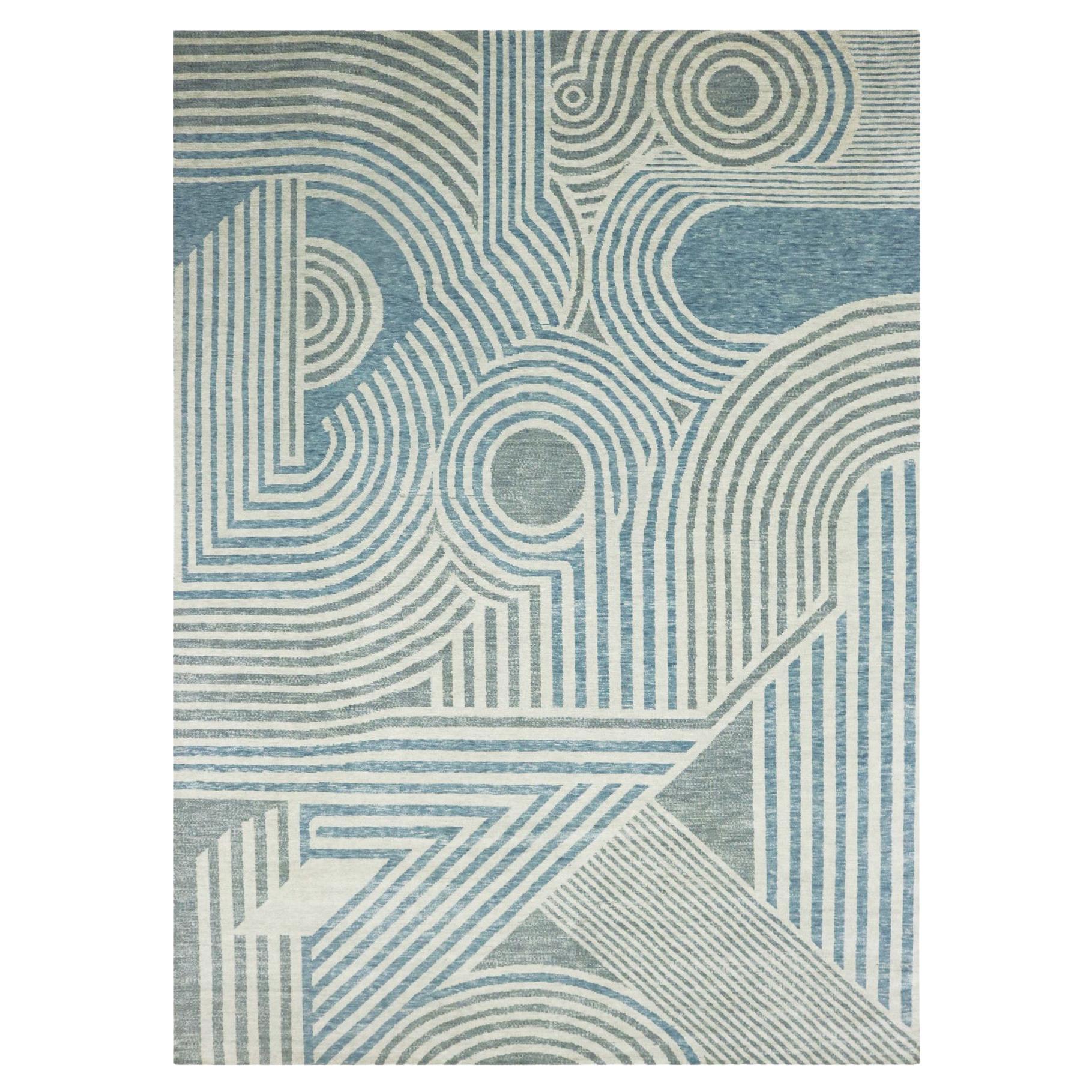 10'1 "x14' Stahlblau, Wolle Handgeknüpft, Geometrisch Art Deco Collection Rug