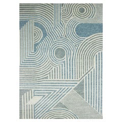 10'1 "x14' Bleu acier, laine nouée à la main, tapis géométrique Art Deco Collection