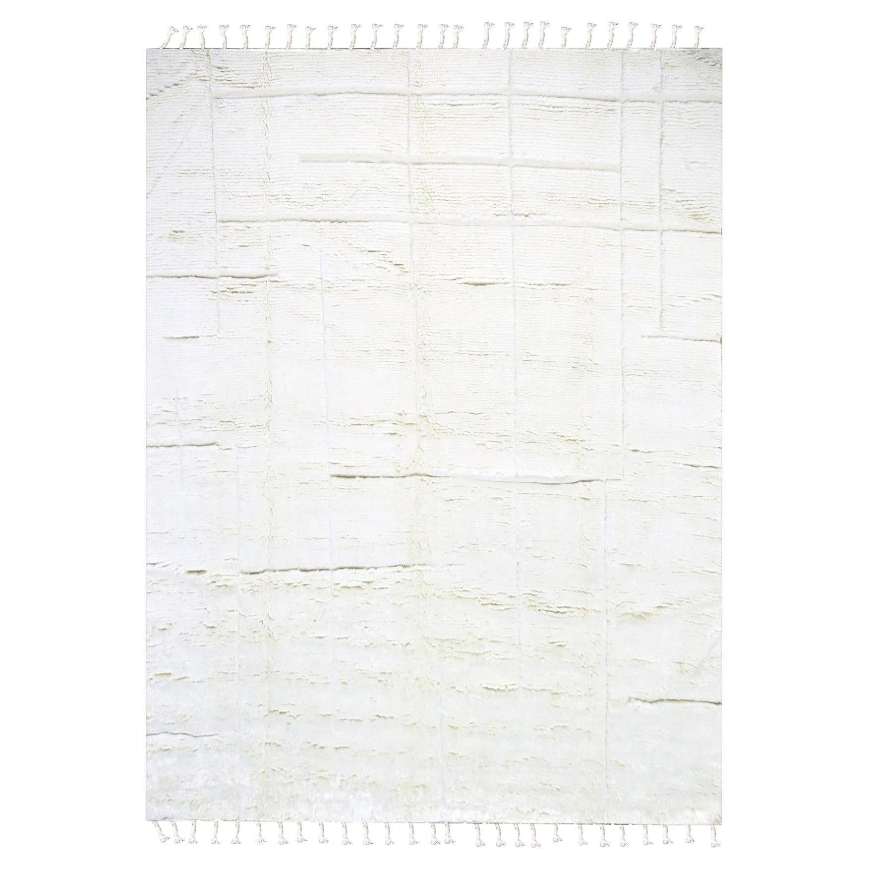 10
1 "x14
 Weißer marokkanischer Webteppich mit Gitternetz-Design Texturierte Wolle Handgeknüpft im Angebot