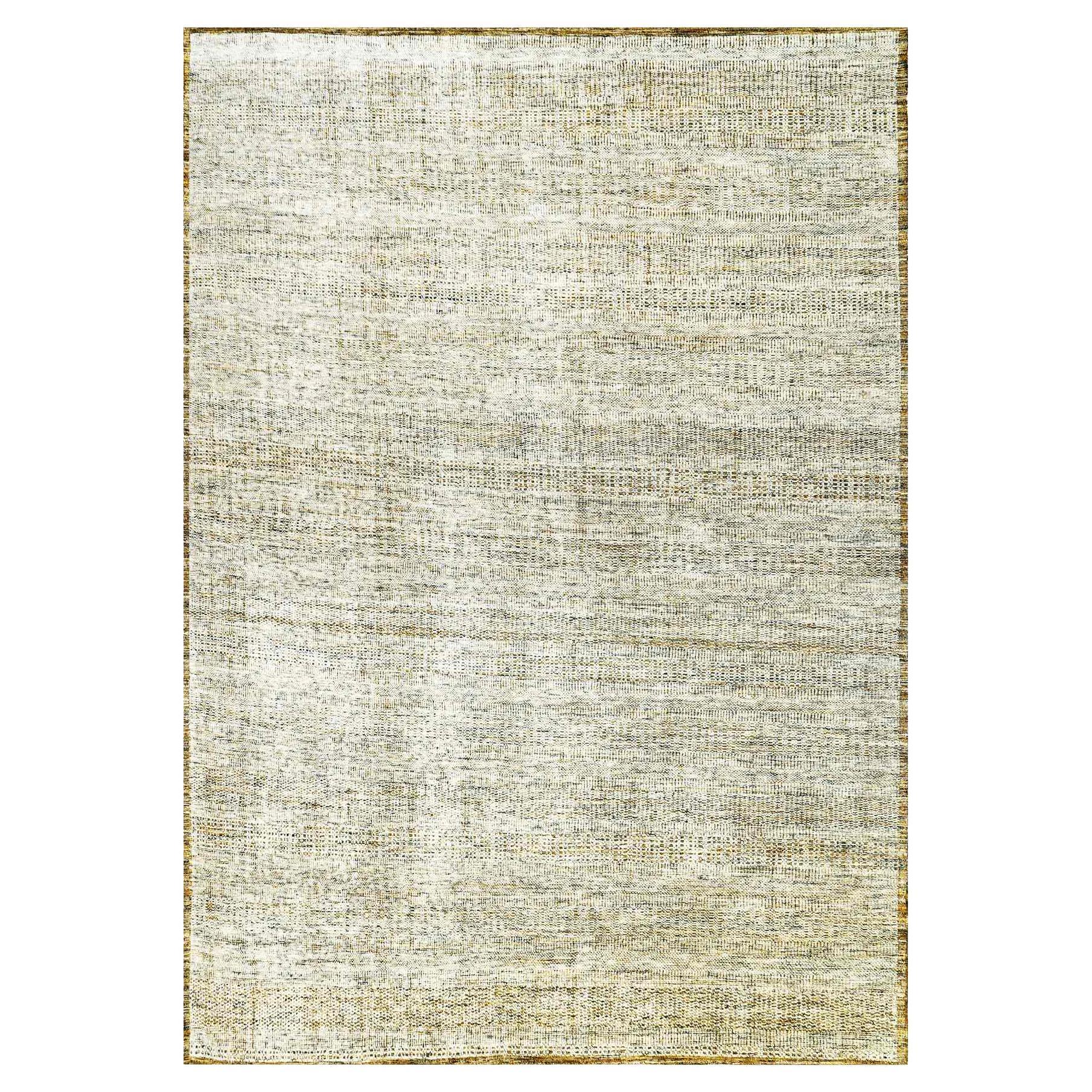 10
1 "x14
1" Beige con Oro Tappeto in pura lana ossidata con disegno di erba annodato a mano