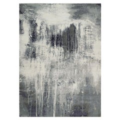 10'1"x14'1" Black Hand Knotted Modern Abstract Design Wool and Silk Rug