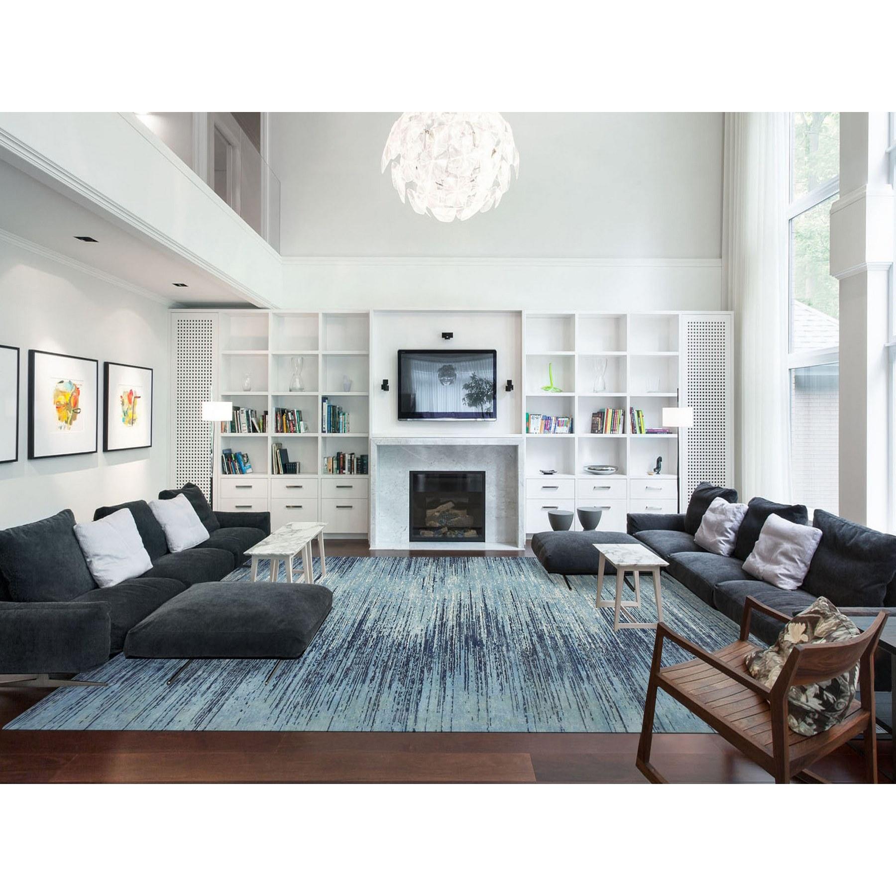 This is a truly genuine one-of-a-kind Blue Oceanic Pure Wool Horizontal Ombre Design Hand Knotted Oriental Rug. It has been woven for months and months in the centuries-old Persian weaving craftsmanship techniques by expert artisans.
Primary